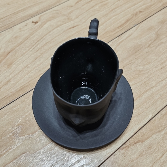 Cute Porcelain Ceramic Doll Head Coffee Tea Cup Mug Saucer Black Matte Shiny Set - Picture 5 of 5